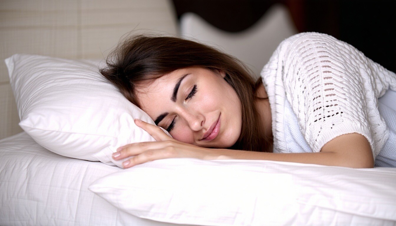 A woman sleeping on a bed.