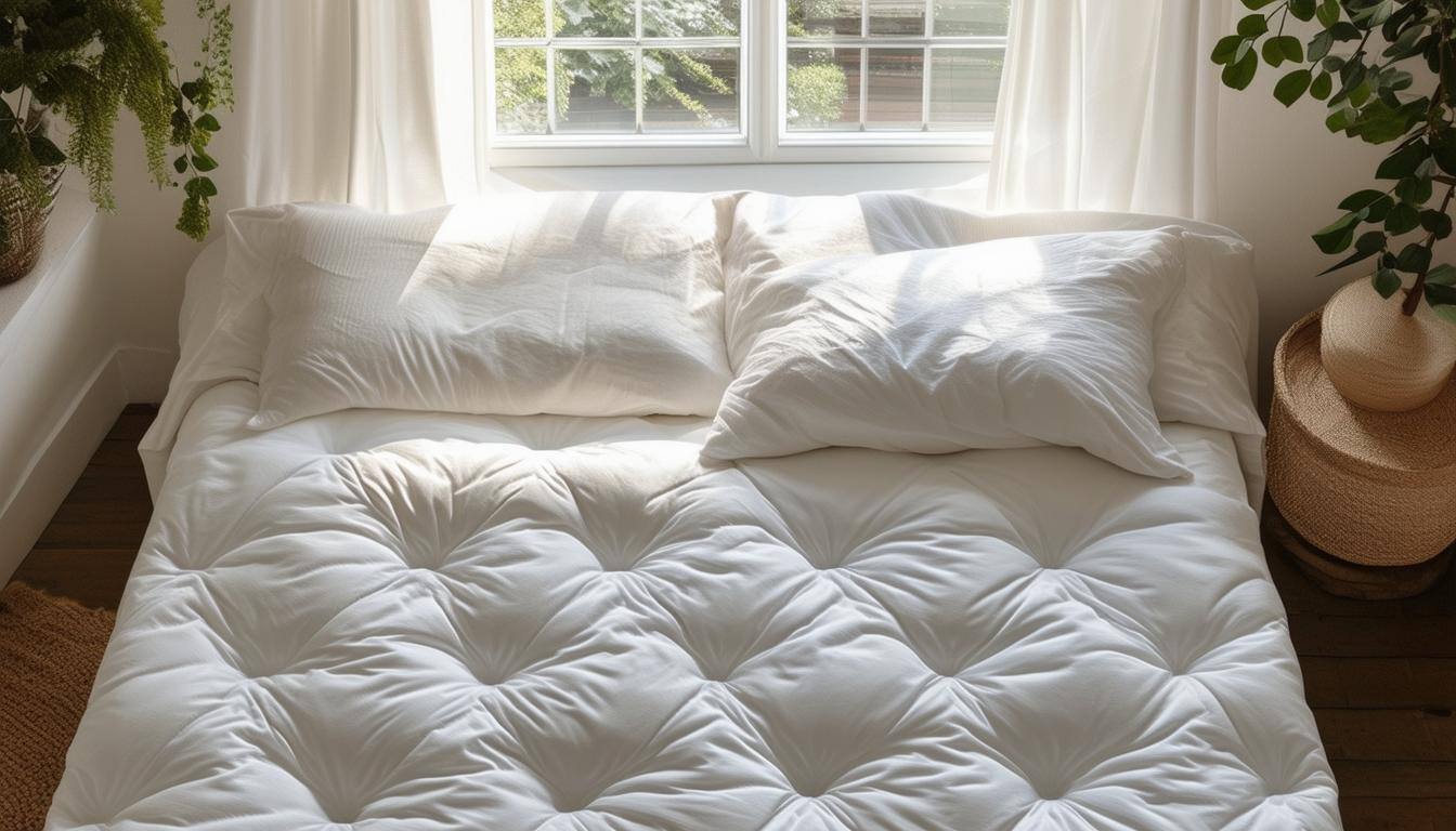 White mattress in a well lit bedroom